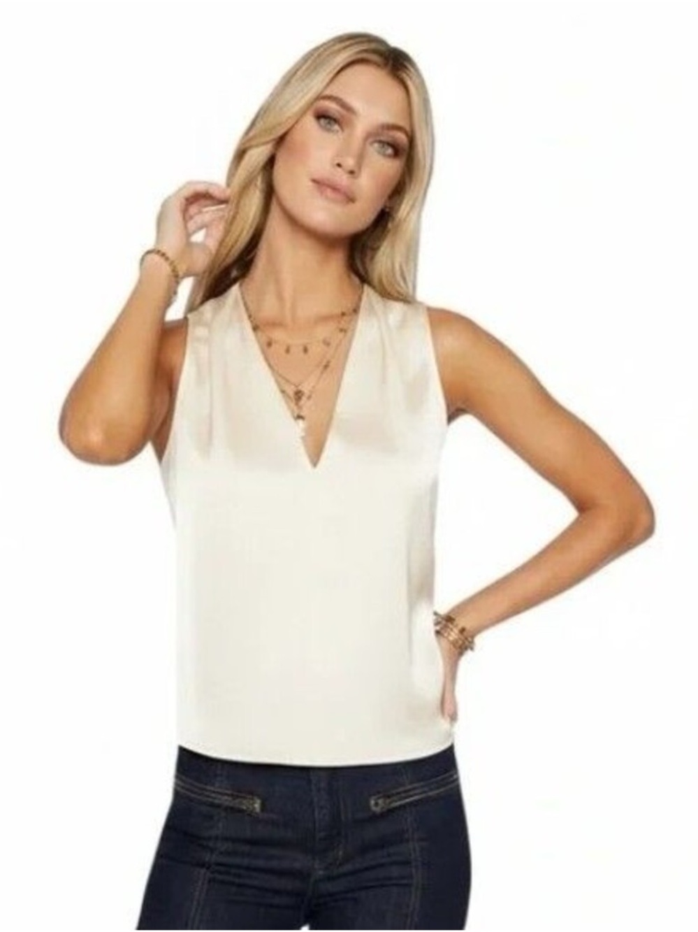 RAMY BROOK SILK STRETCH Blouse IVORY Cream OFF WHITE Jilly Tank Top Classic Sm